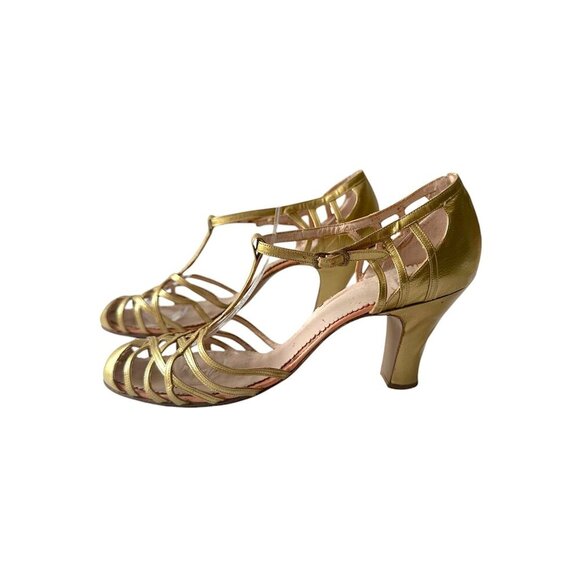 Vintage 1940s Gold T-Strap Flapper Heels by Radiant Styles – Mid Century Glamour - Picture 5 of 14